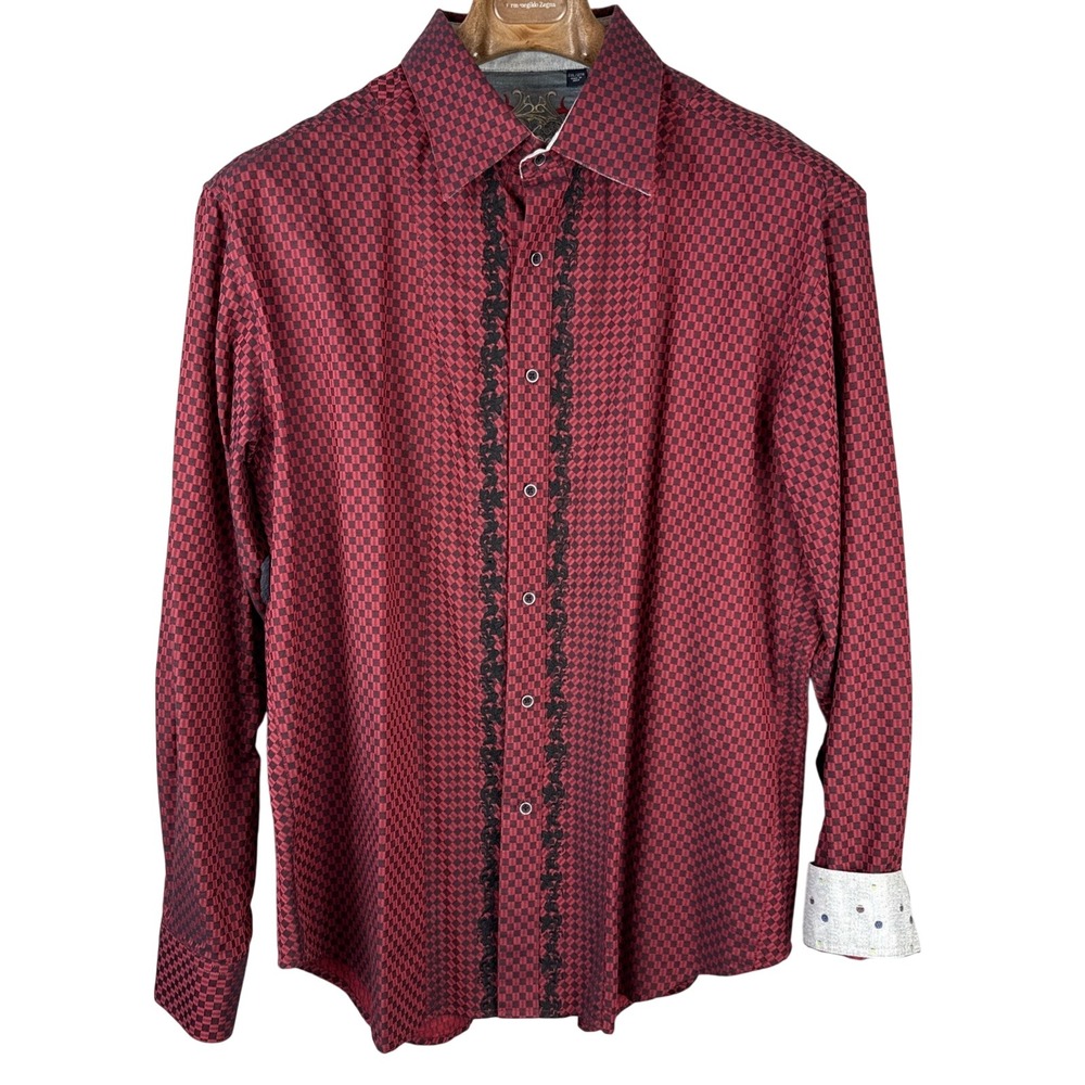 Robert Graham Long Sleeve Shirt Size XXL Red Black Check Floral Embroidered‎